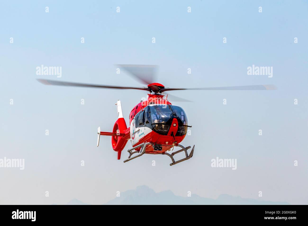 Turkey-Antalya 05.27.2021: Ministry of Health ambulance helicopter training flight study Stock Photo