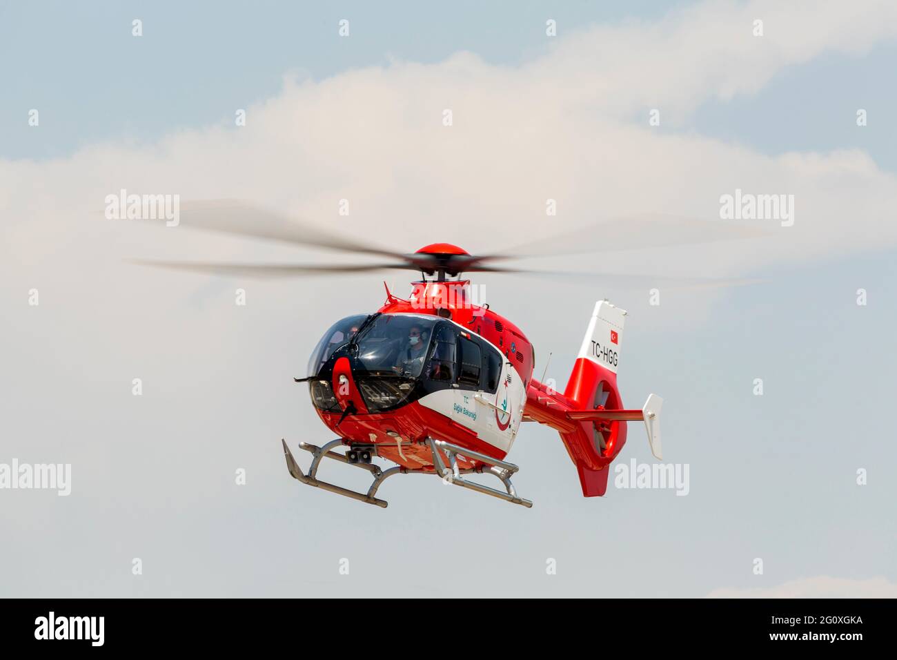 Turkey-Antalya 05.27.2021: Ministry of Health ambulance helicopter training flight study Stock Photo