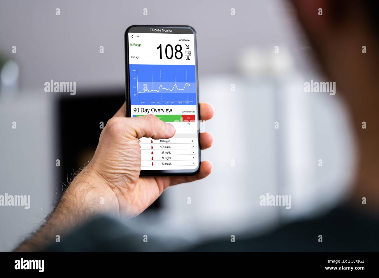 Continuous Glucose Monitor Blood Sugar Test Smart Phone App Stock Photo