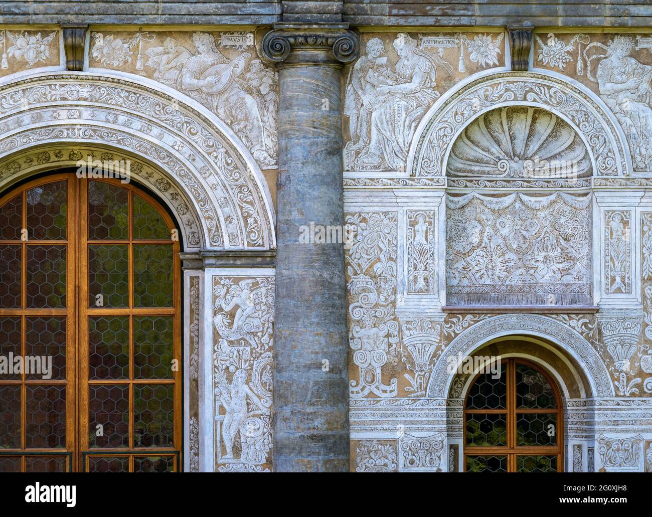 Detail of the facade of the Ball Room of Prague Castle Stock Photo