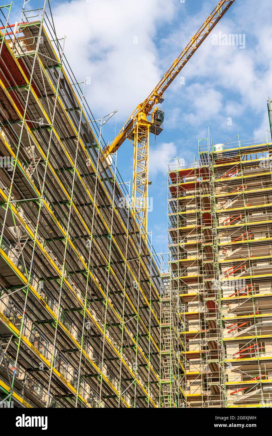 Construction site of a large building project on Huyssenallee in Essen, Huyssen Quartier, high-rise residential building with 19 floors an office buil Stock Photo