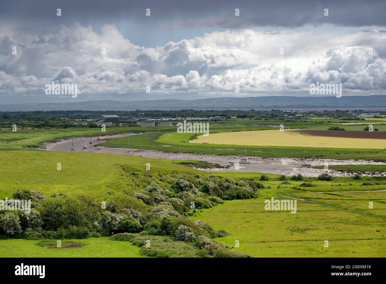 River Axe and Bleadon Level, viewed from Uphill Hill, Somerset Stock Photo