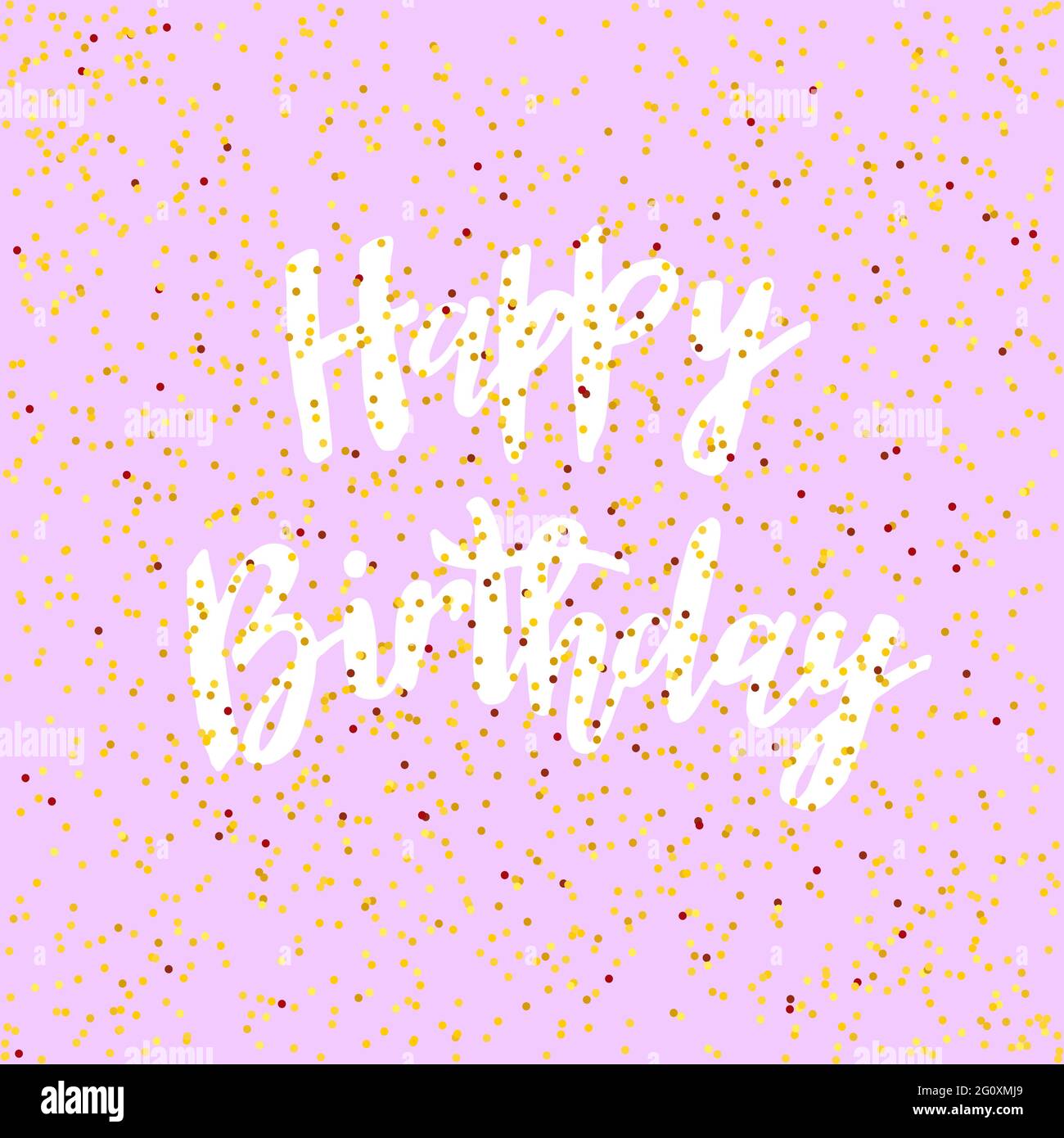 Happy Birthday - Handwritten lettering brush contemporary design with gold glitter on colored background, can be used for greeting cards, invitations, postcards, banner. Vector illustration. Stock Vector