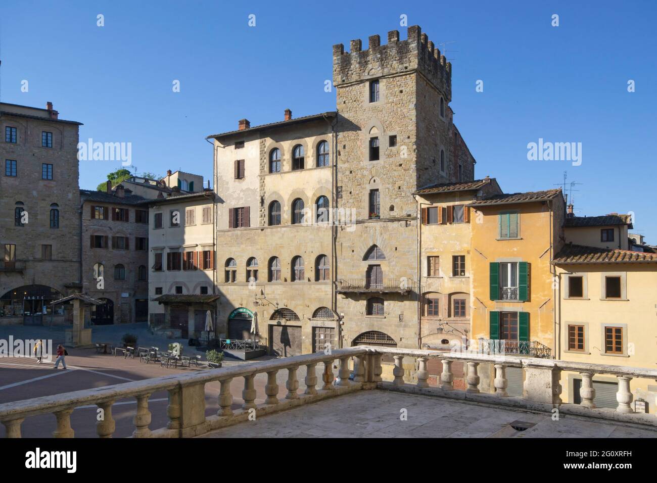 panoramic view of Piazza Grande, ancient square of Arezzo city at the ...