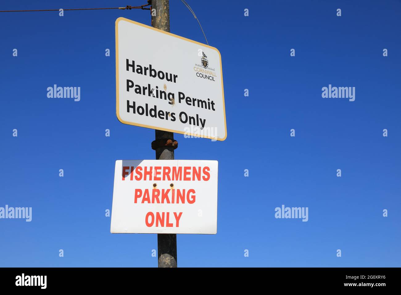 Fishing industry signs in the harbour in St Ives in Cornwall, SW England, UK Stock Photo