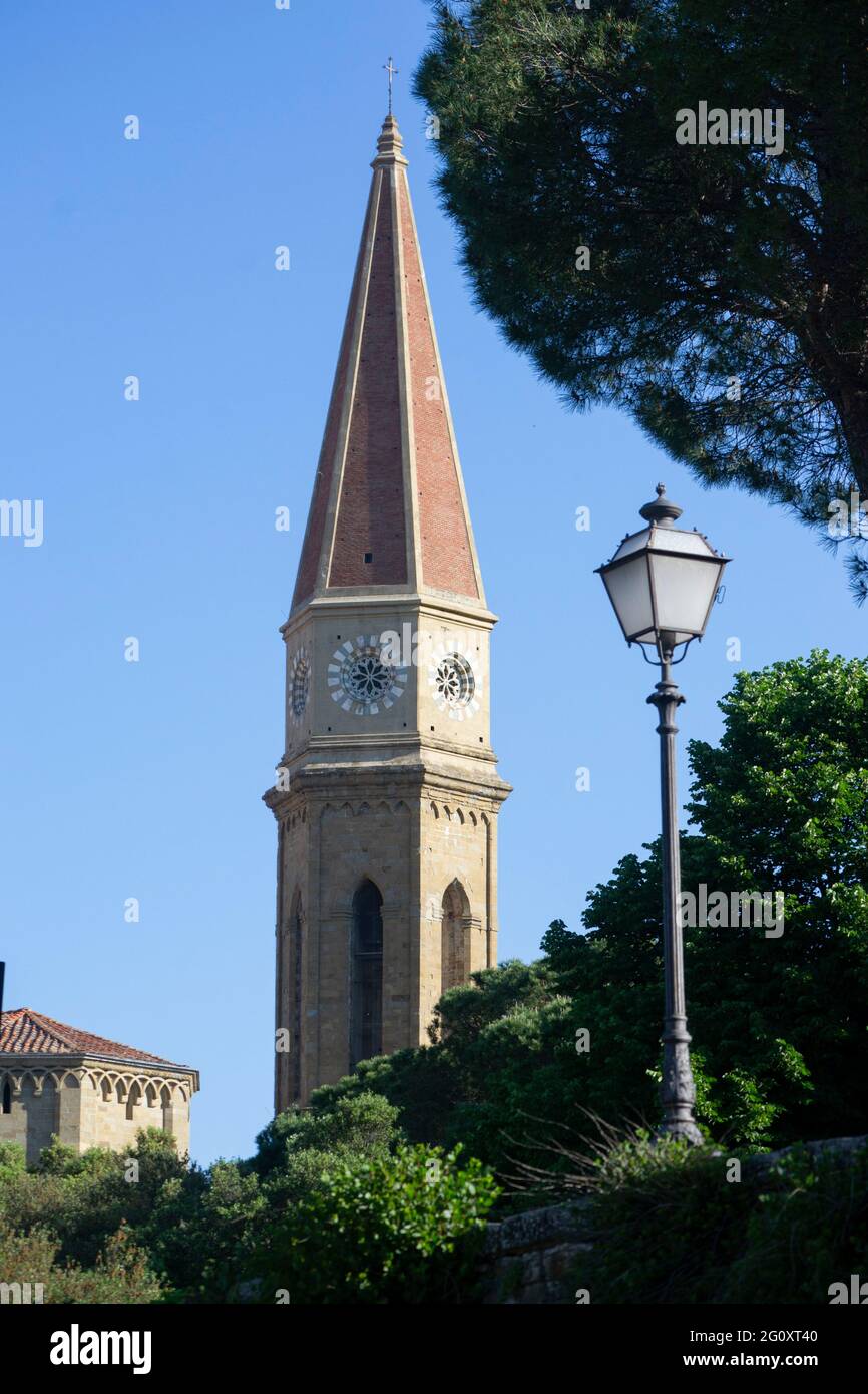 the Neo-Gothic bell tower of the cathedral Stock Photo