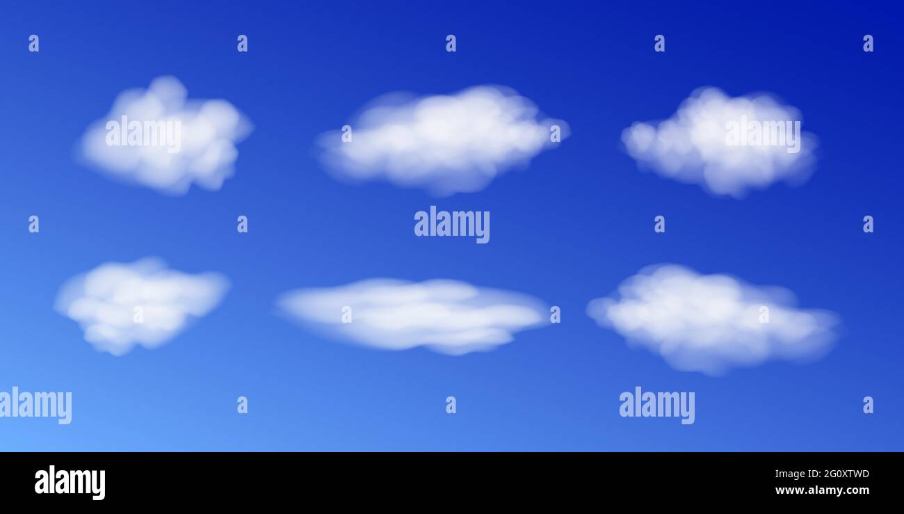 Realistic white cloud sky. Sky bright and cloudscape vector illustration. Stock Vector