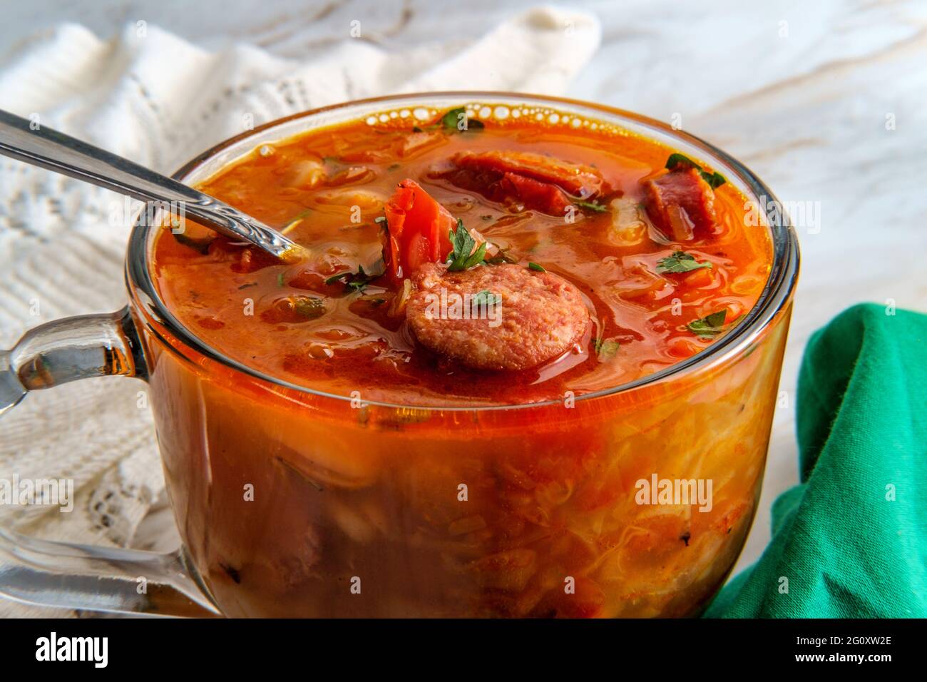 German kielbasa Oktoberfest stew with cabbage and sauerkraut Stock