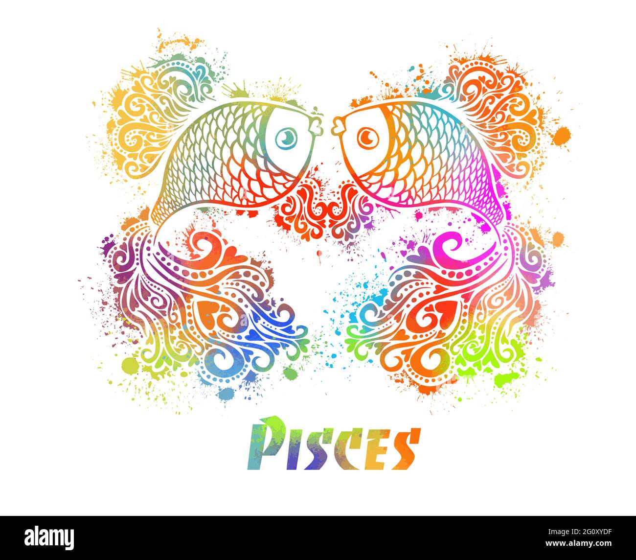 Sign of the zodiac multicolored pisces. T-shirt printing. Mixed media. Vector illustration Stock Vector