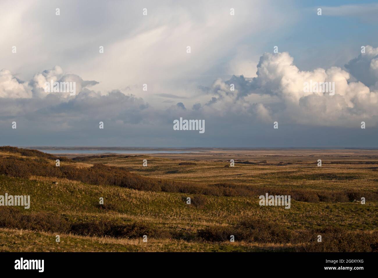 A North Pacific storm front looms over the rolling tundra outside of Cold Bay, Alaska. Stock Photo
