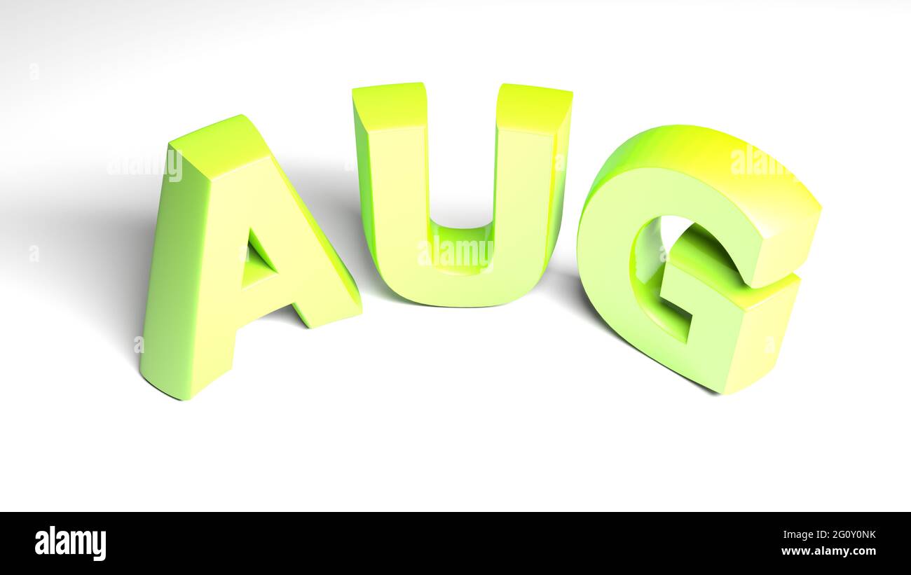 AUG for august green write isolated on white background - 3D rendering ...