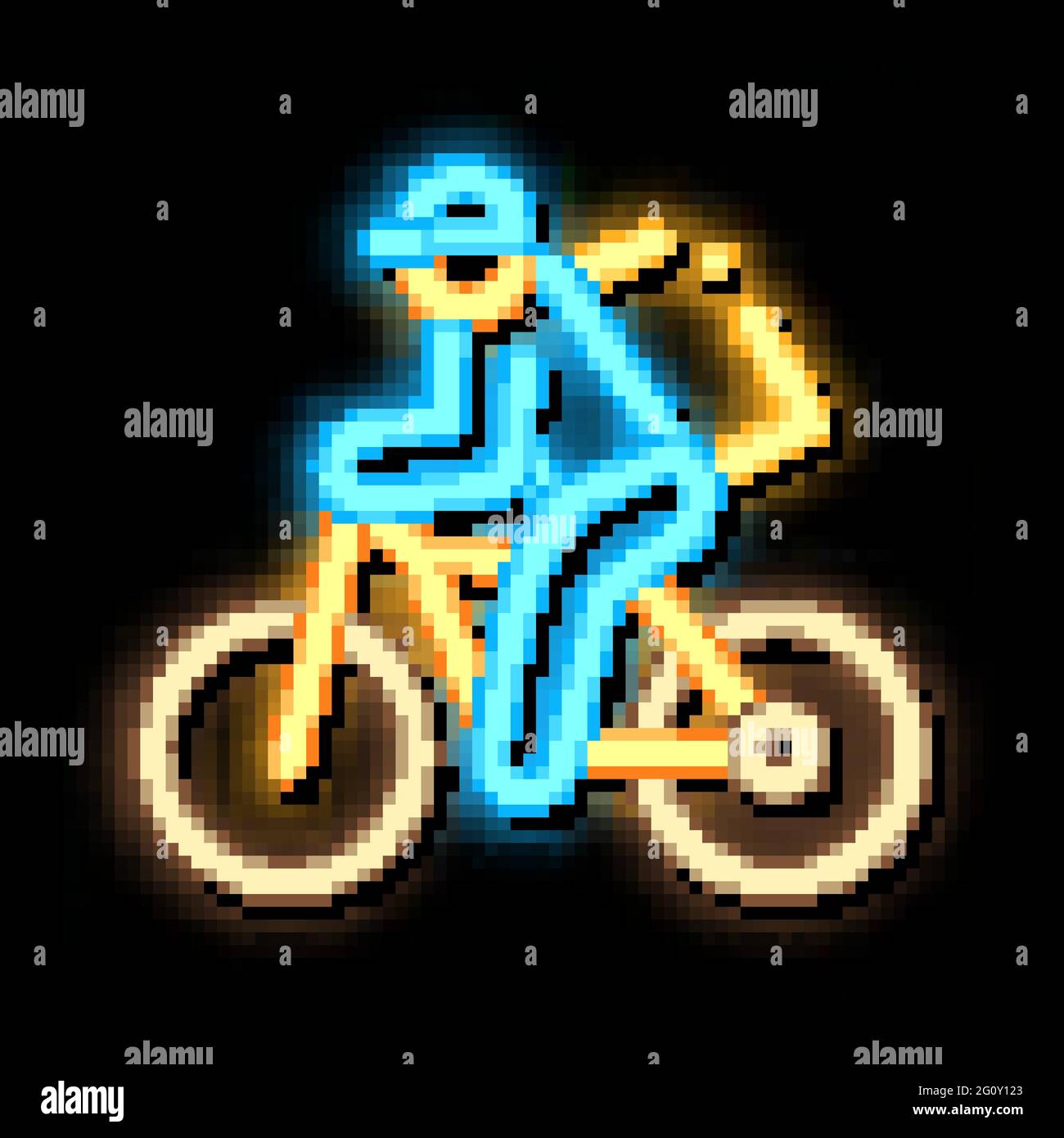 Courier Delivery by Bicycle neon glow icon illustration Stock Vector