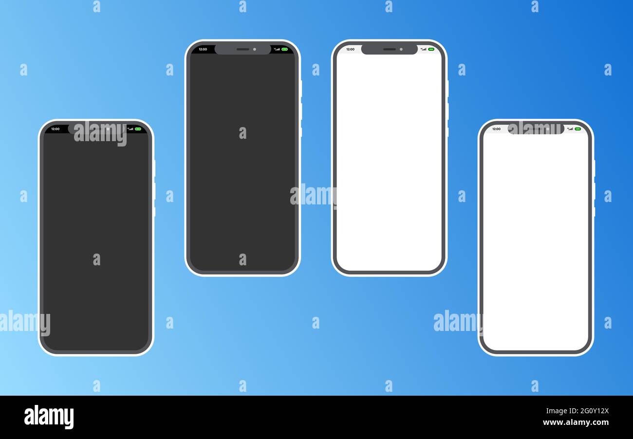 Realistic phone mockup, blue, silver and black mobile isolate concept with blank screens. High detailed 3d vector smartphone in front . trendy . flat Stock Vector