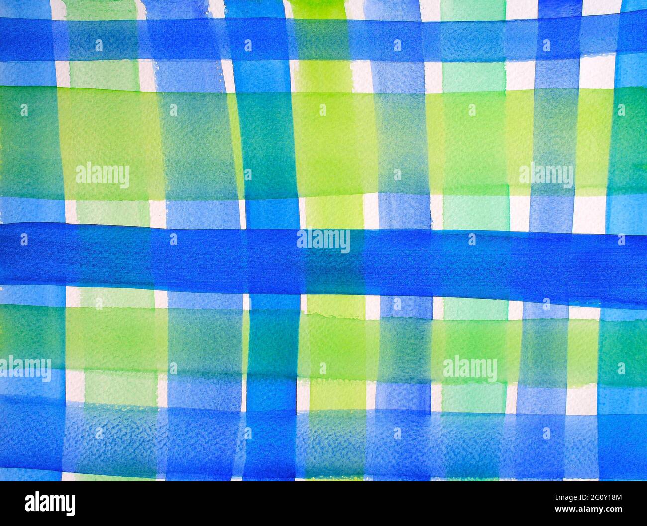 Checkered watercolour background in blue and green colours Stock Photo