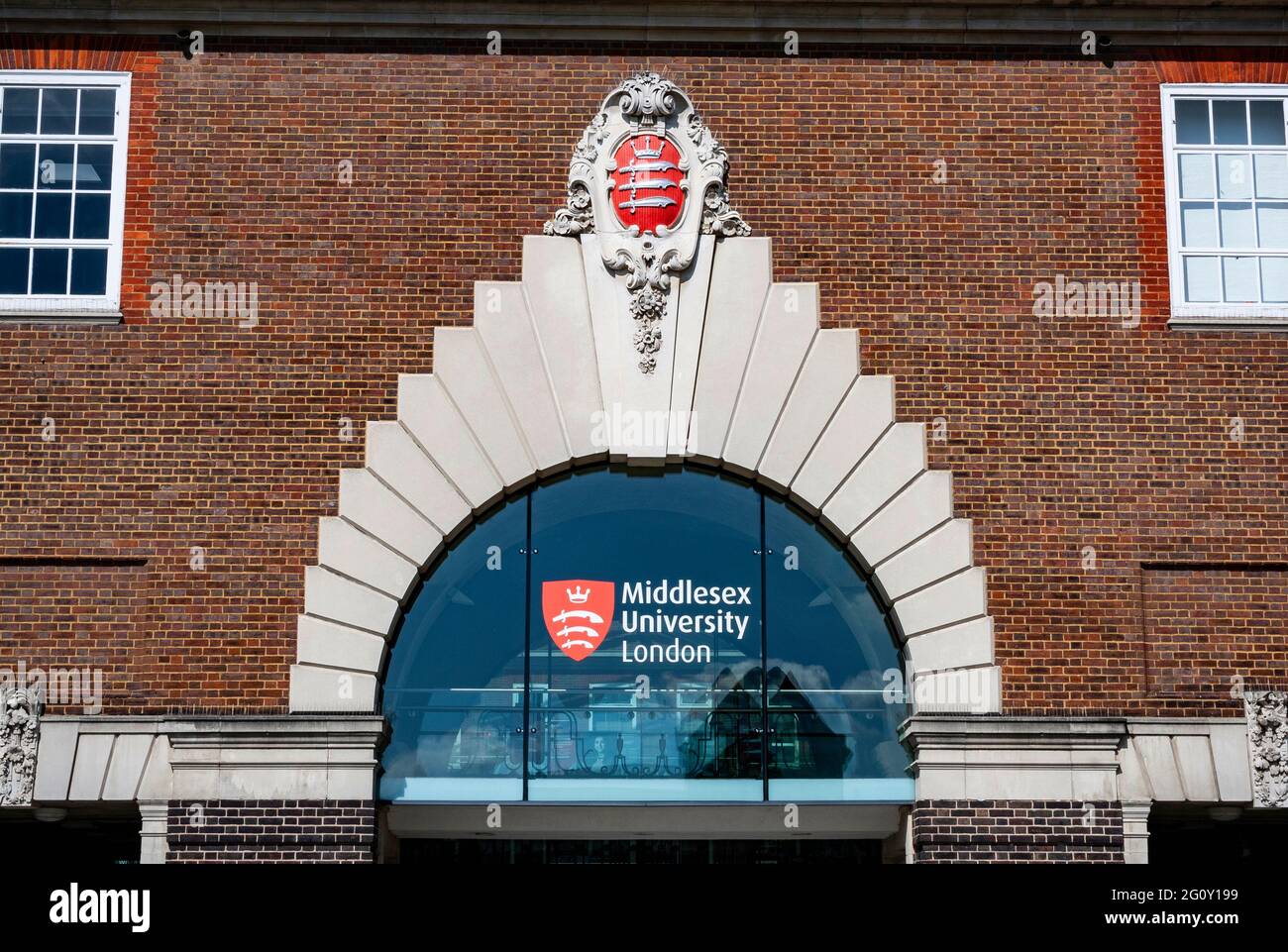 The entrance gate of Middlesex University in London Stock Photo