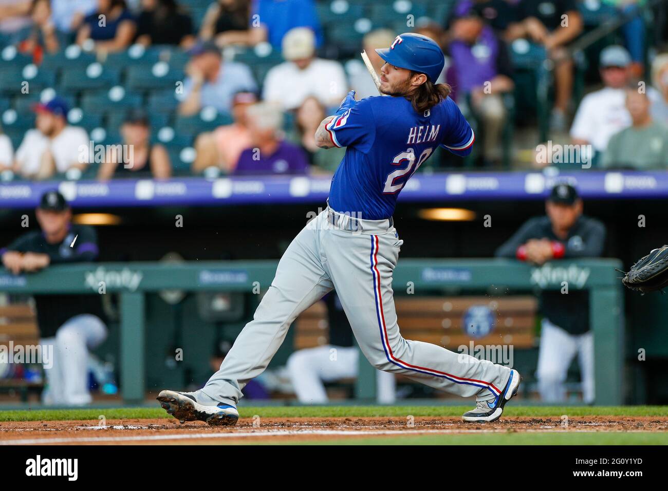 Texas Rangers catcher Jonah Heim (28) batting during the MLB game between  the Texas Ranges and the Houston Astros on Friday, April 14, 2023 at Minute  Stock Photo - Alamy