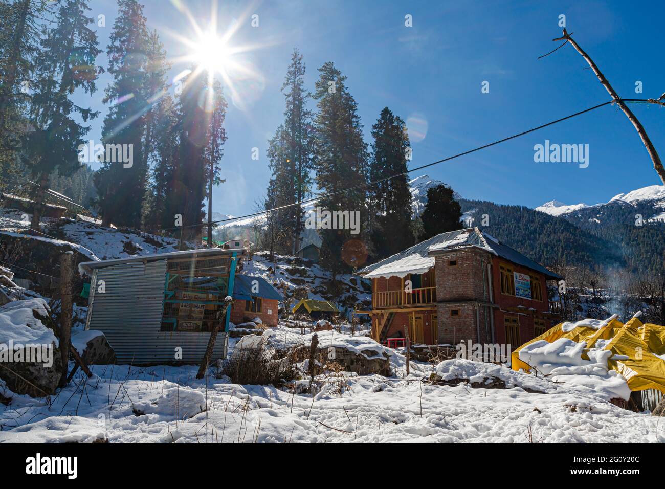 winter in kasol.parvati valley , himachal pradesh , india. Stock Photo