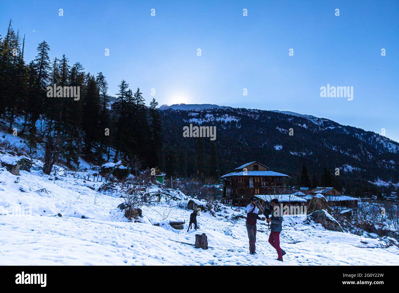 winter in kasol.parvati valley , himachal pradesh , india Stock Photo