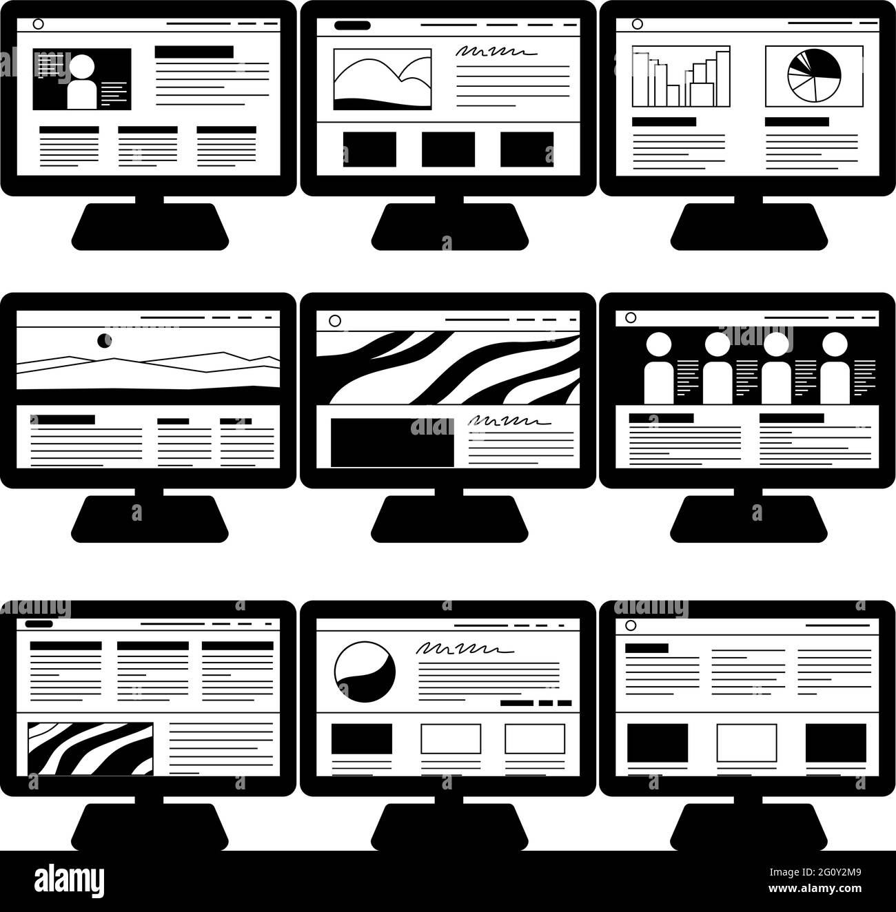 This is a illustration of site screen view with PC Stock Vector