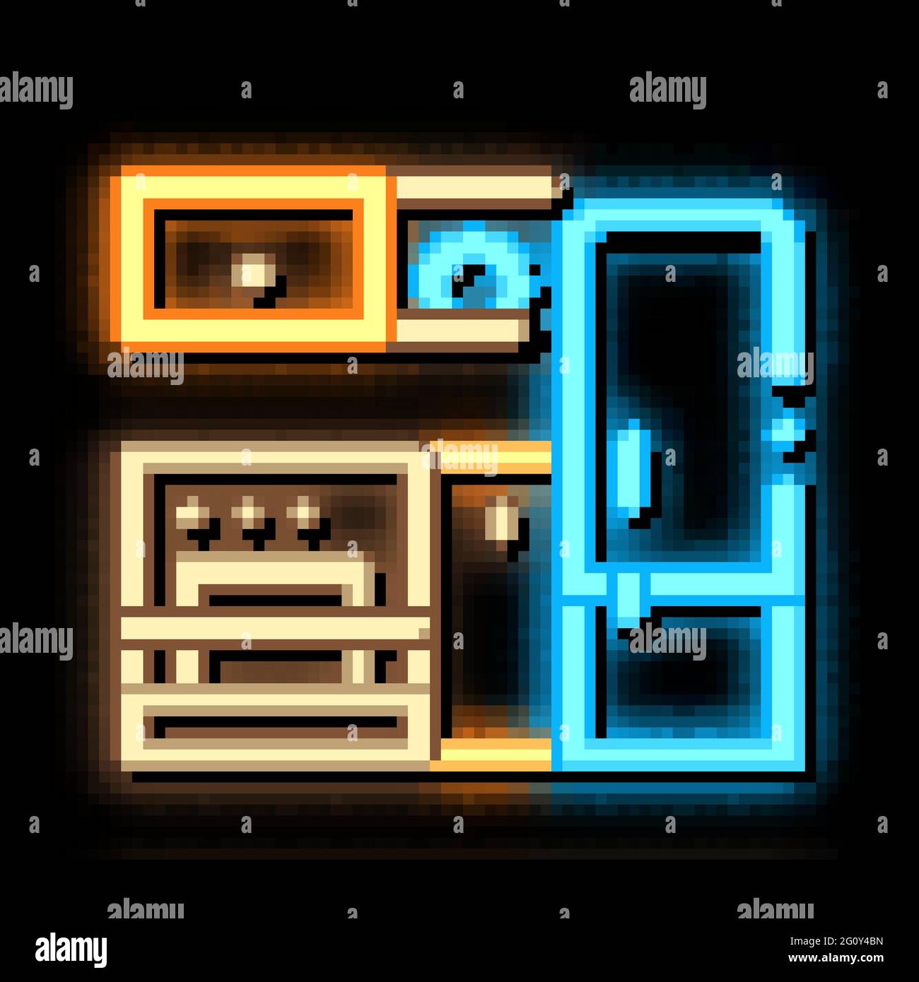 Kitchen with Fridge neon glow icon illustration Stock Vector