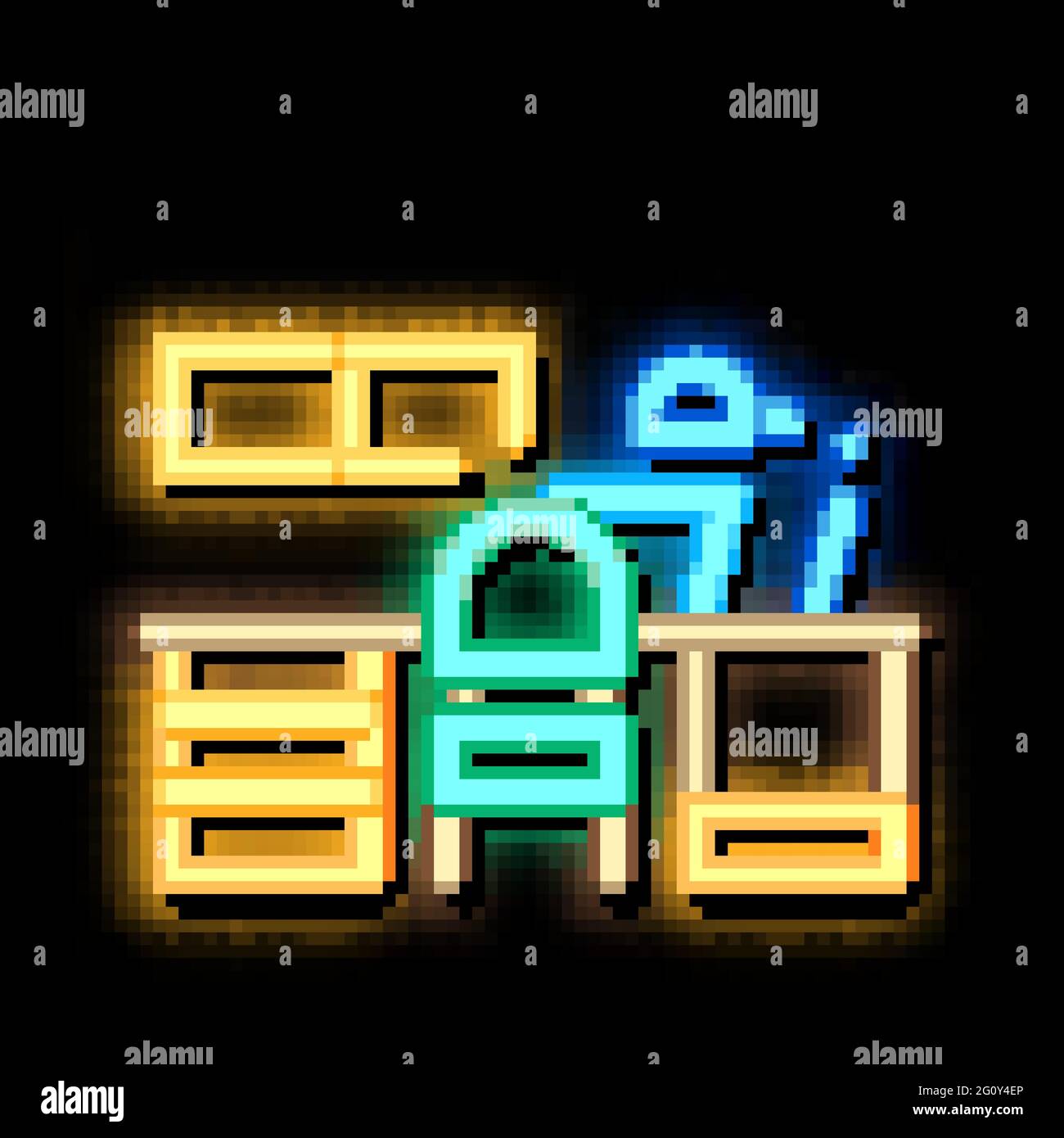 Workplace with Lamp neon glow icon illustration Stock Vector Image ...