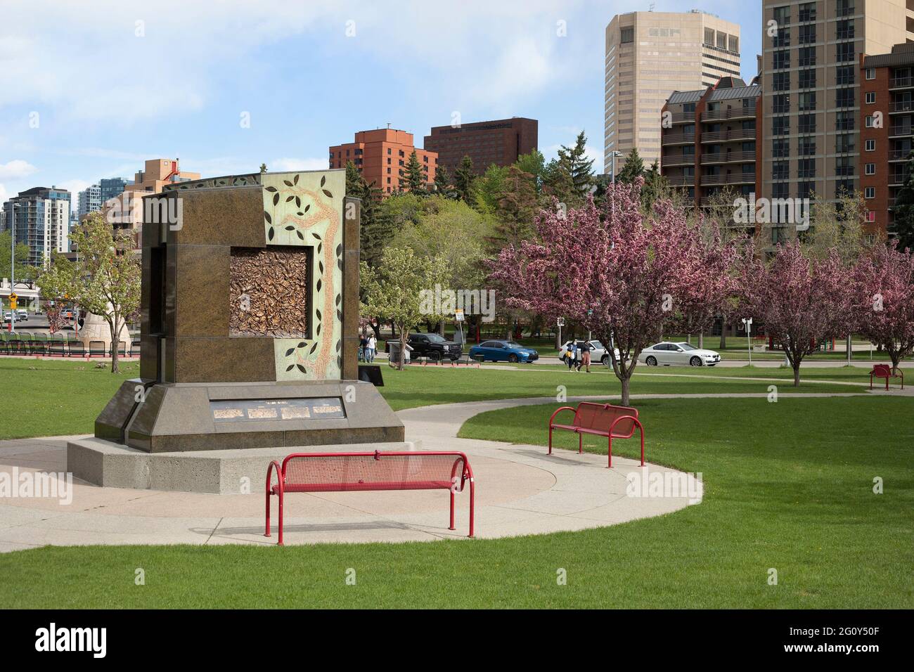 Wall of Names monument to the history of Chinese immigration and contributions of Chinese pioneers in Canada, Sien Lok Chinese cultural park, Calgary Stock Photo