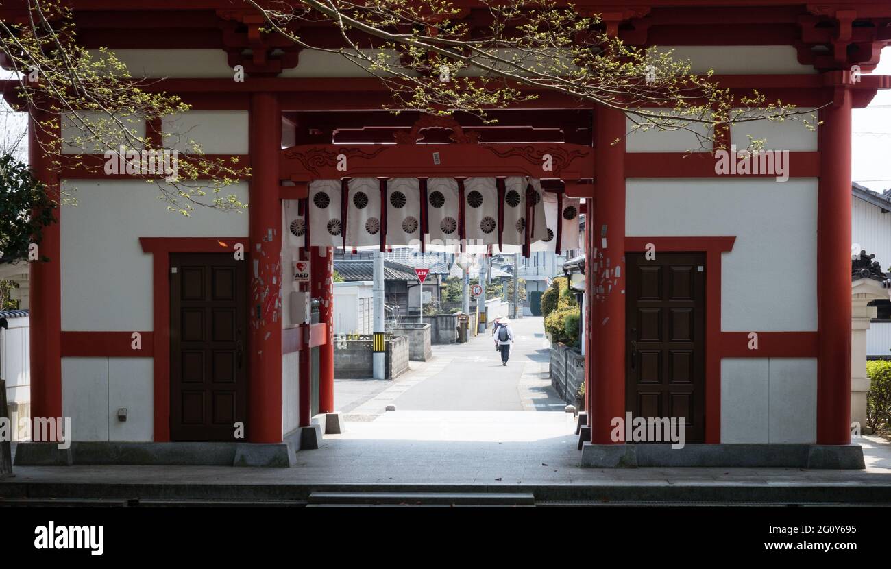Naruto, Japan - April 2, 2018: Entrance to Konsenji, temple number 3 on Shikoku pilgrimage Stock Photo