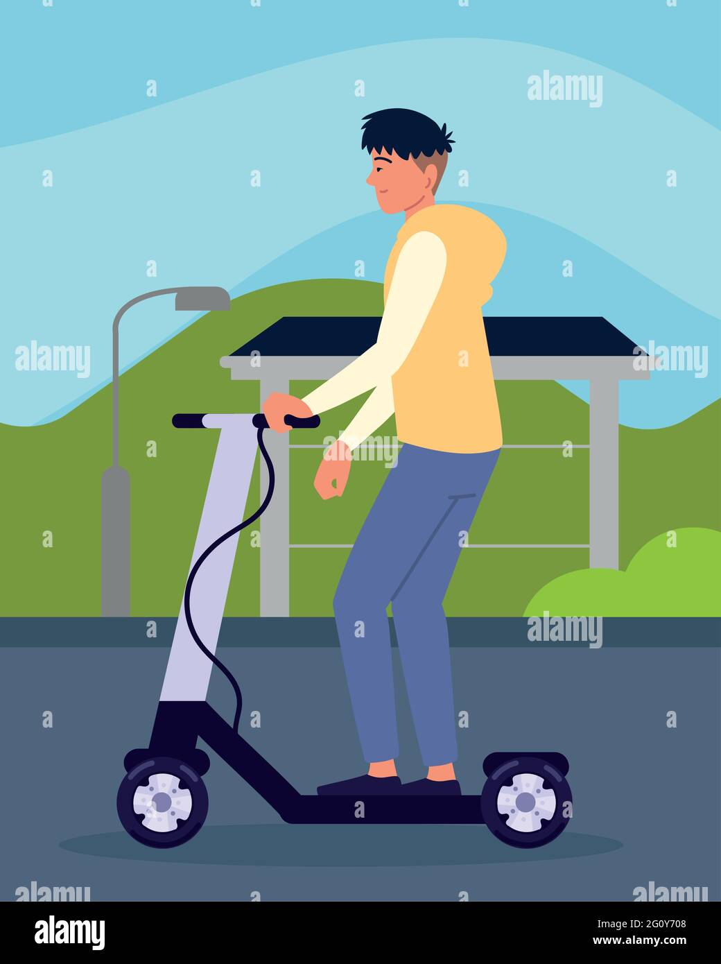 boy riding electric kick scooter Stock Vector Image & Art Alamy