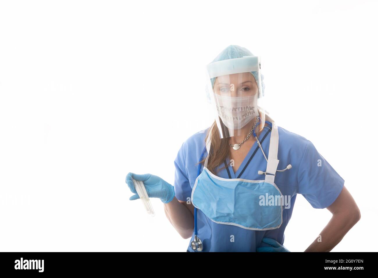 Pathologist or nurse ready to take swabs for COVID-19 or influenza pandemic Stock Photo