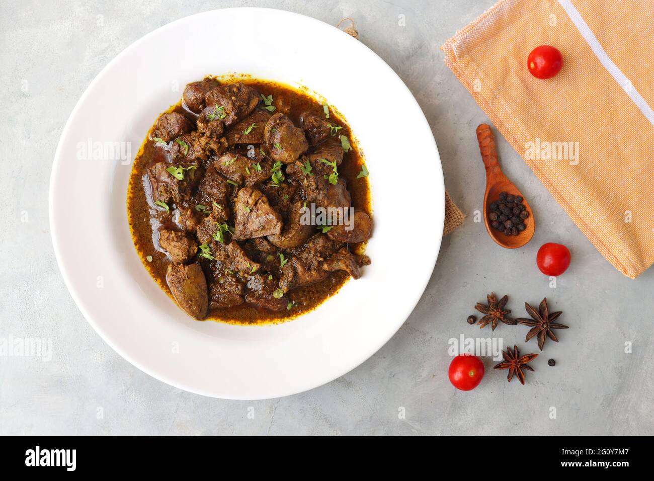 Chicken Liver Masala or Kaleji fry garnished with coriander. Liver fry