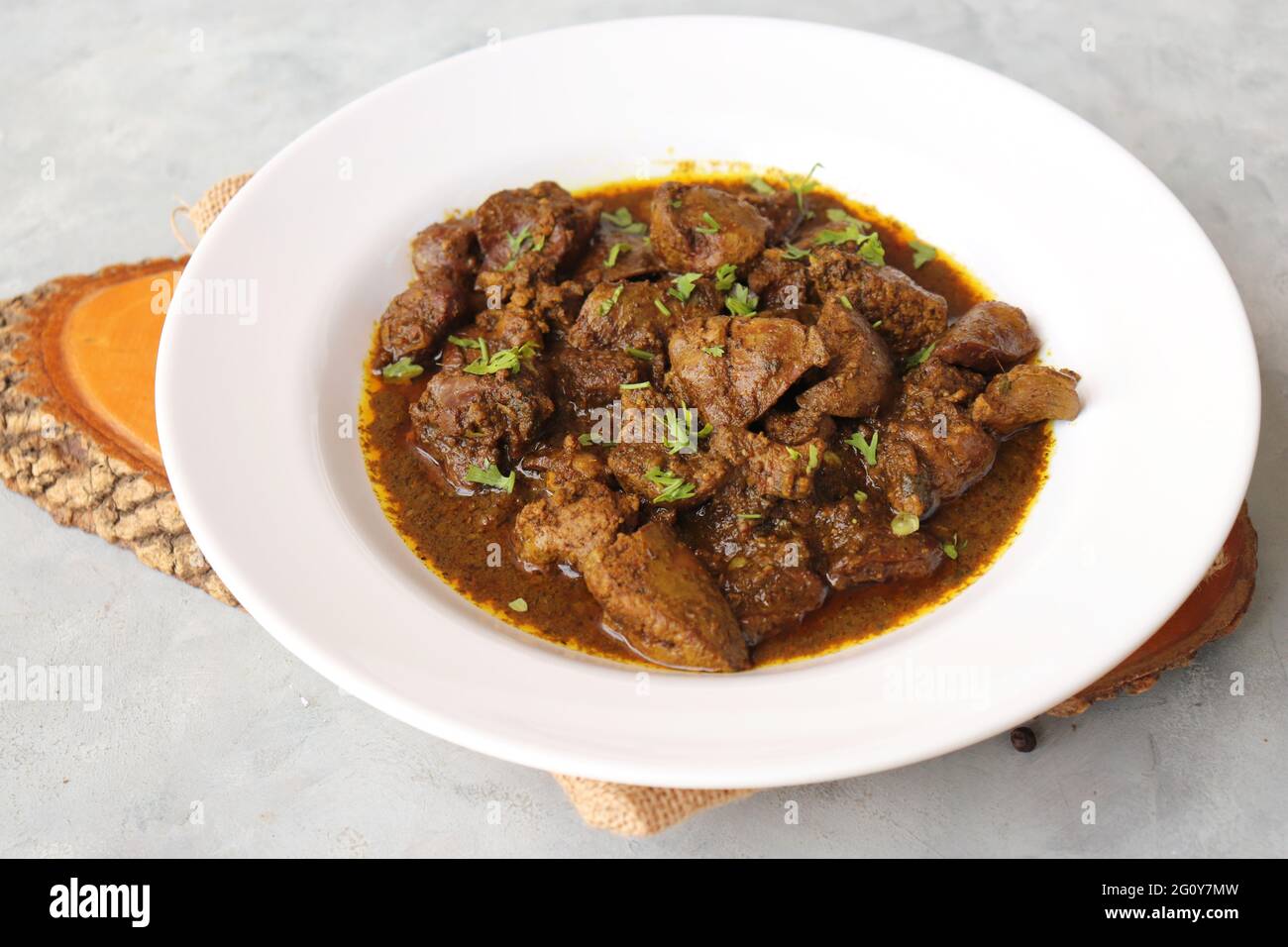 Chicken Liver Masala or Kaleji fry garnished with coriander. Liver fry