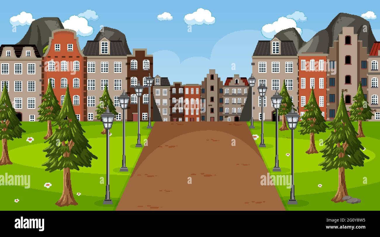 Empty park in the town scene at day time illustration Stock Vector ...