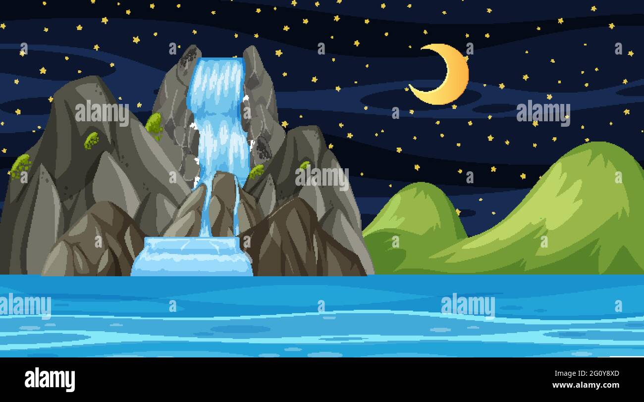 Beach landscape at night scene illustration Stock Vector Image & Art ...