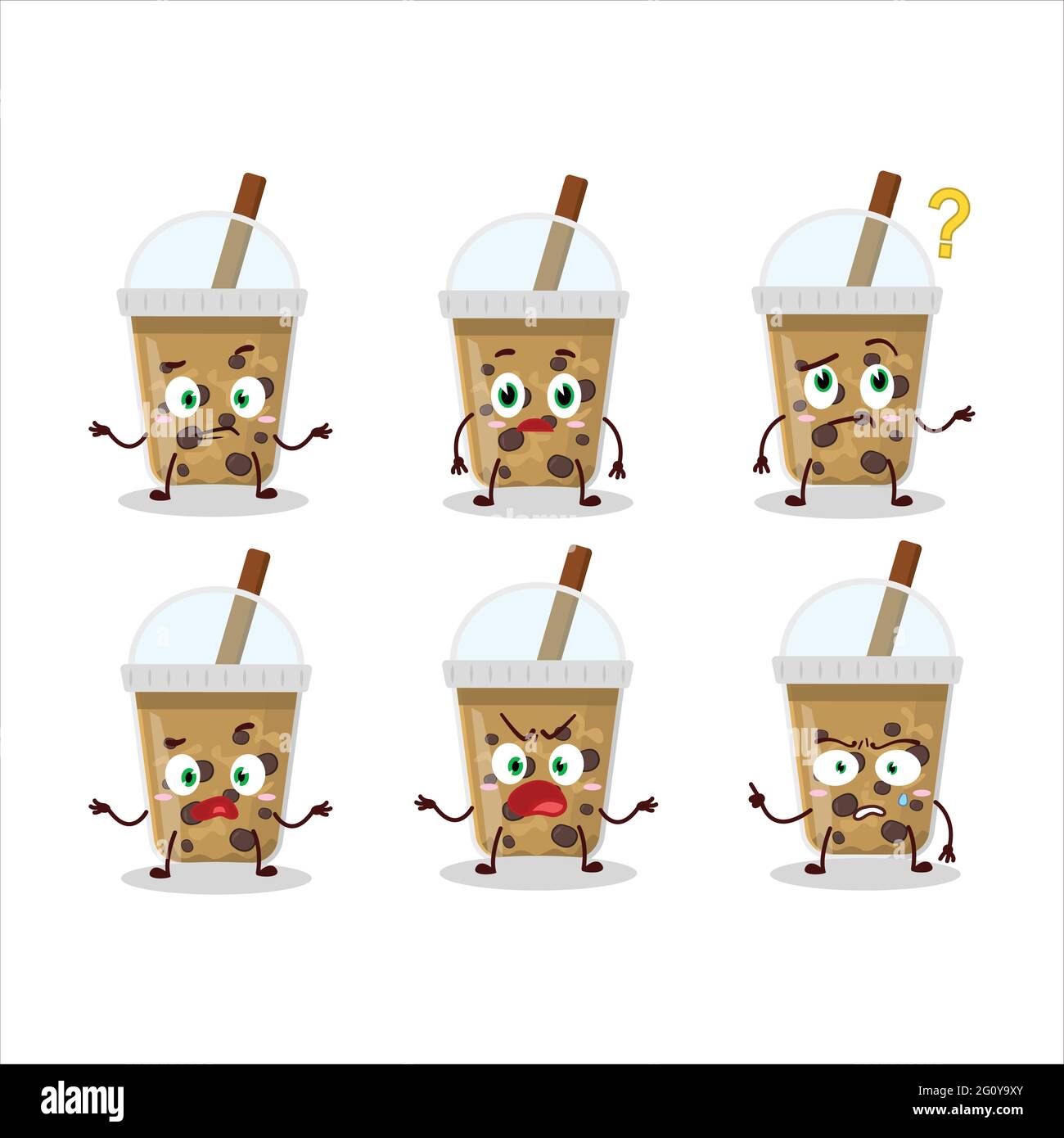 Cartoon character of chocolate coffee with boba with what expression. Vector illustration Stock Vector