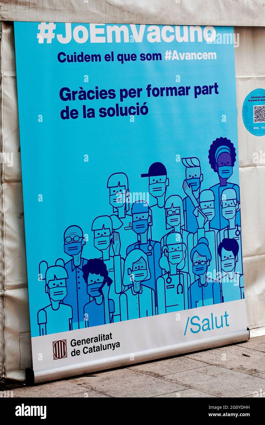Vaccination campaign poster, Barcelona, Spain. Stock Photo