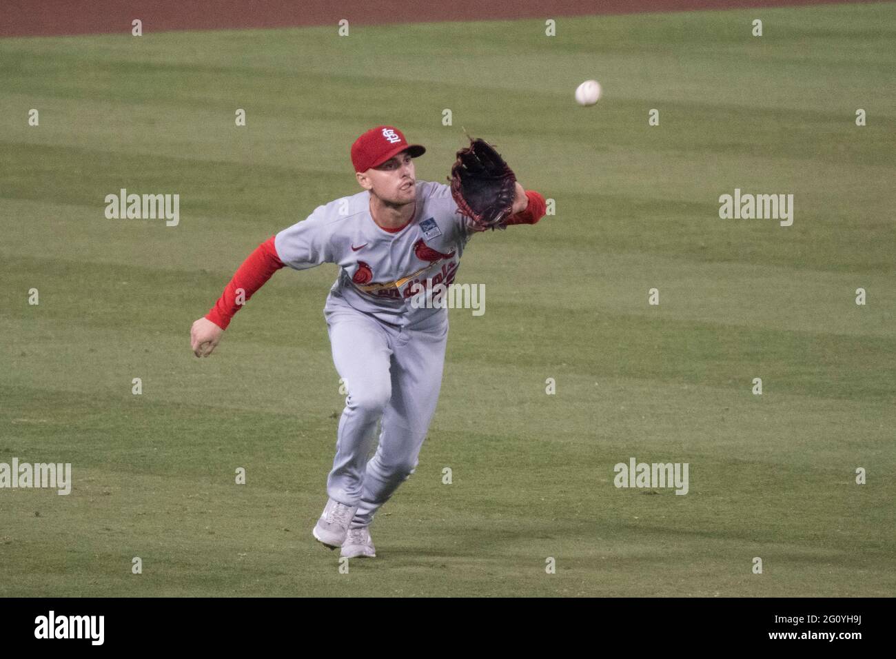 St. Louis Cardinals left fielder Lane Thomas (35) makes a catch during