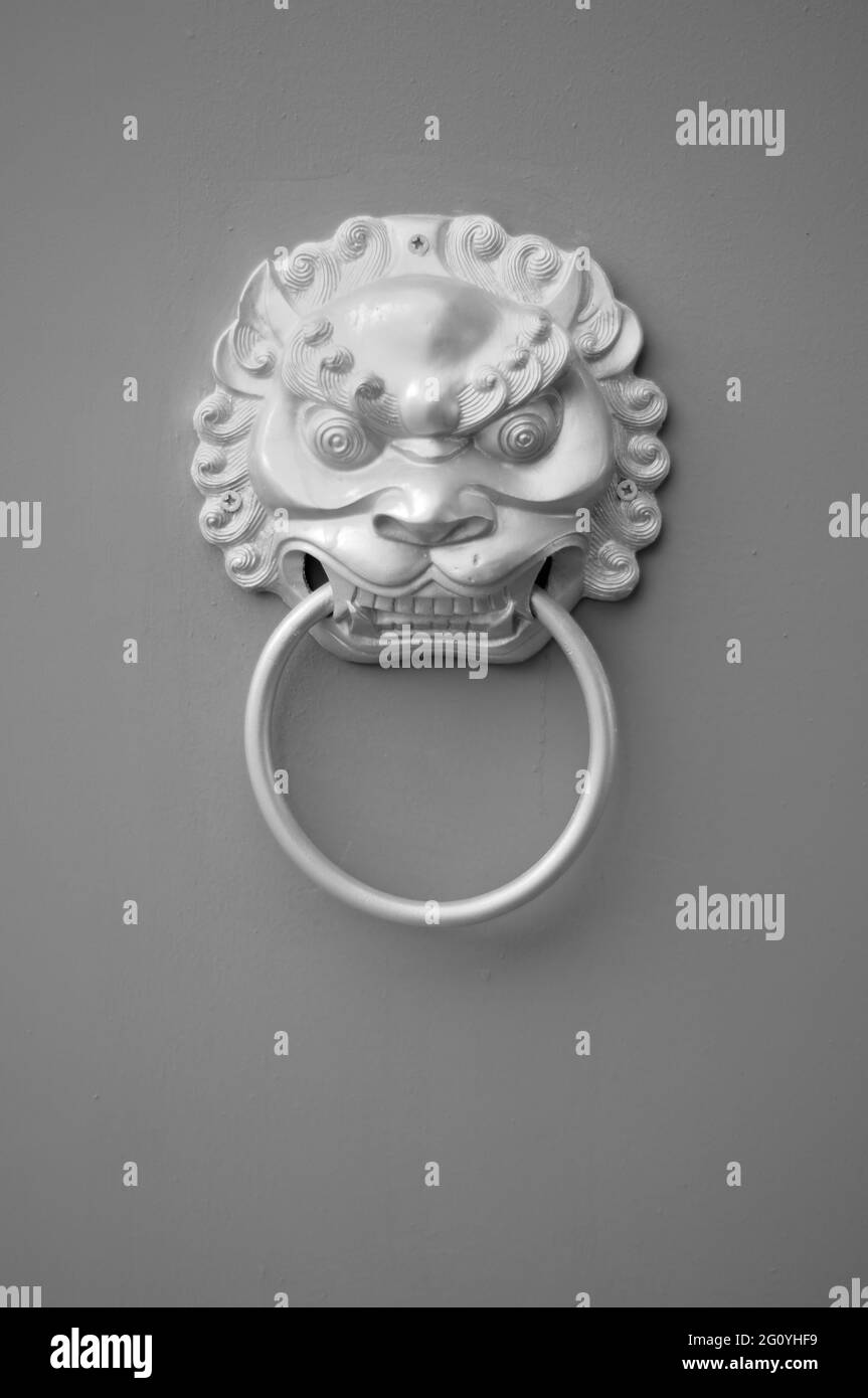 Traditional Chinese Door Knocker (in monochrome) Stock Photo