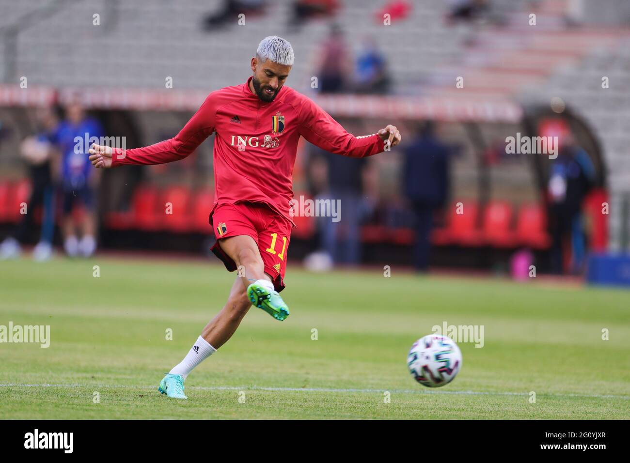 (210604) -- BRUSSELS, June 4, 2021 (Xinhua)-- Yannick Carrasco of Belgium warms up before the International Friendly football match between Belgium and Greece at King Baudouin Stadium in Brussels, Belgium, June 3, 2021. (Xinhua/Zheng Huansong) Stock Photo