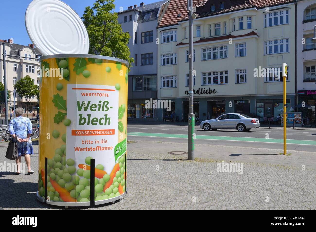 Advertisement for tinplate can in Steglitz, Berlin, Germany - 3rd June 2021. Stock Photo