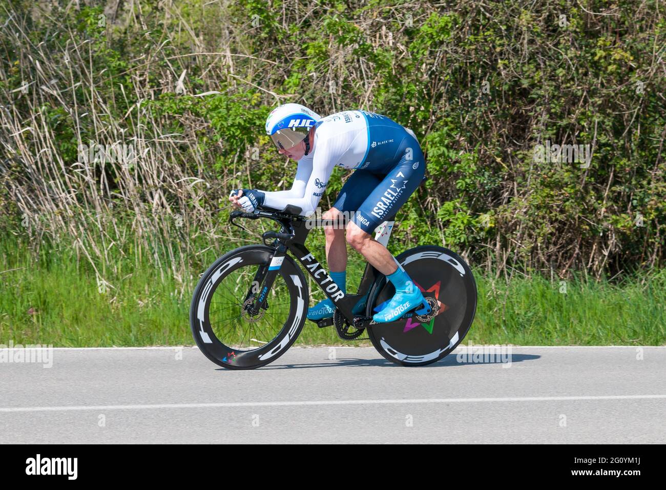Chris Froome Israel Start up Nation team seen in action during an individual time trial.The Tour of Catalonia Cycling 2021 took place from March 22 to March 28 2021. The second stage on