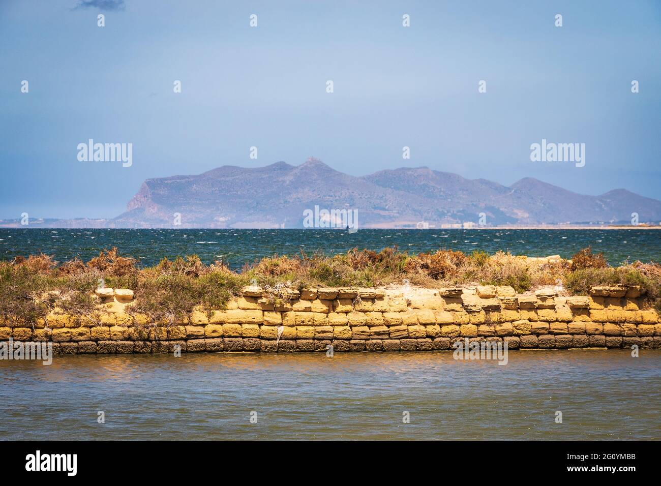 Panorama from Stagnone Lagoon, Marsala, Trapani, Sicily, Italy, Europe Stock Photo
