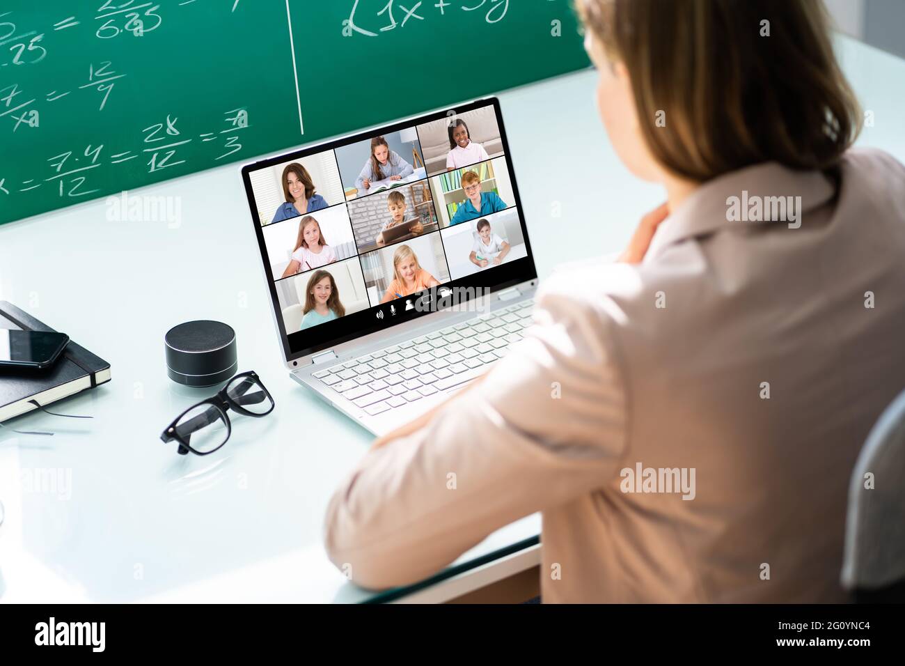 Teacher Online Meeting With Children. Teaching Class Stock Photo
