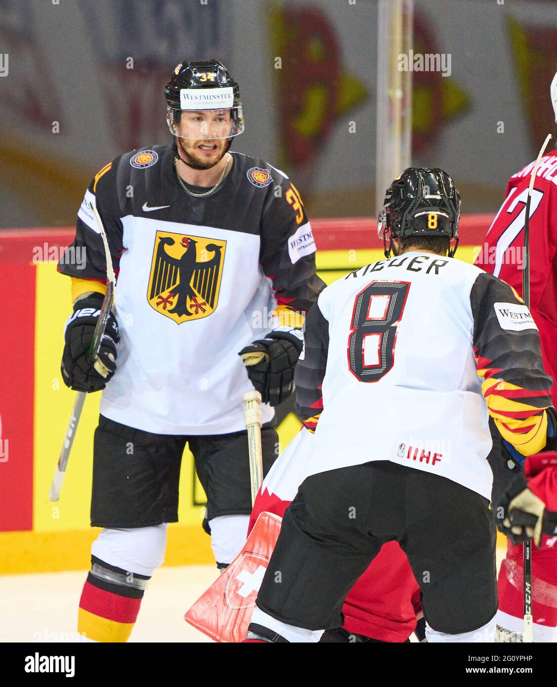 Tom Kühnhackl #34 of Germany scores for 1-2, jubel SWITZERLAND - GERMANY  2-3 n.P. IIHF ICE HOCKEY WORLD CHAMPIONSHIPS Quarterfinal, in Riga, Latvia,  Lettland, June 3, 2021, Season 2020/2021 © Peter Schatz / Alamy Live News  Stock Photo - Alamy