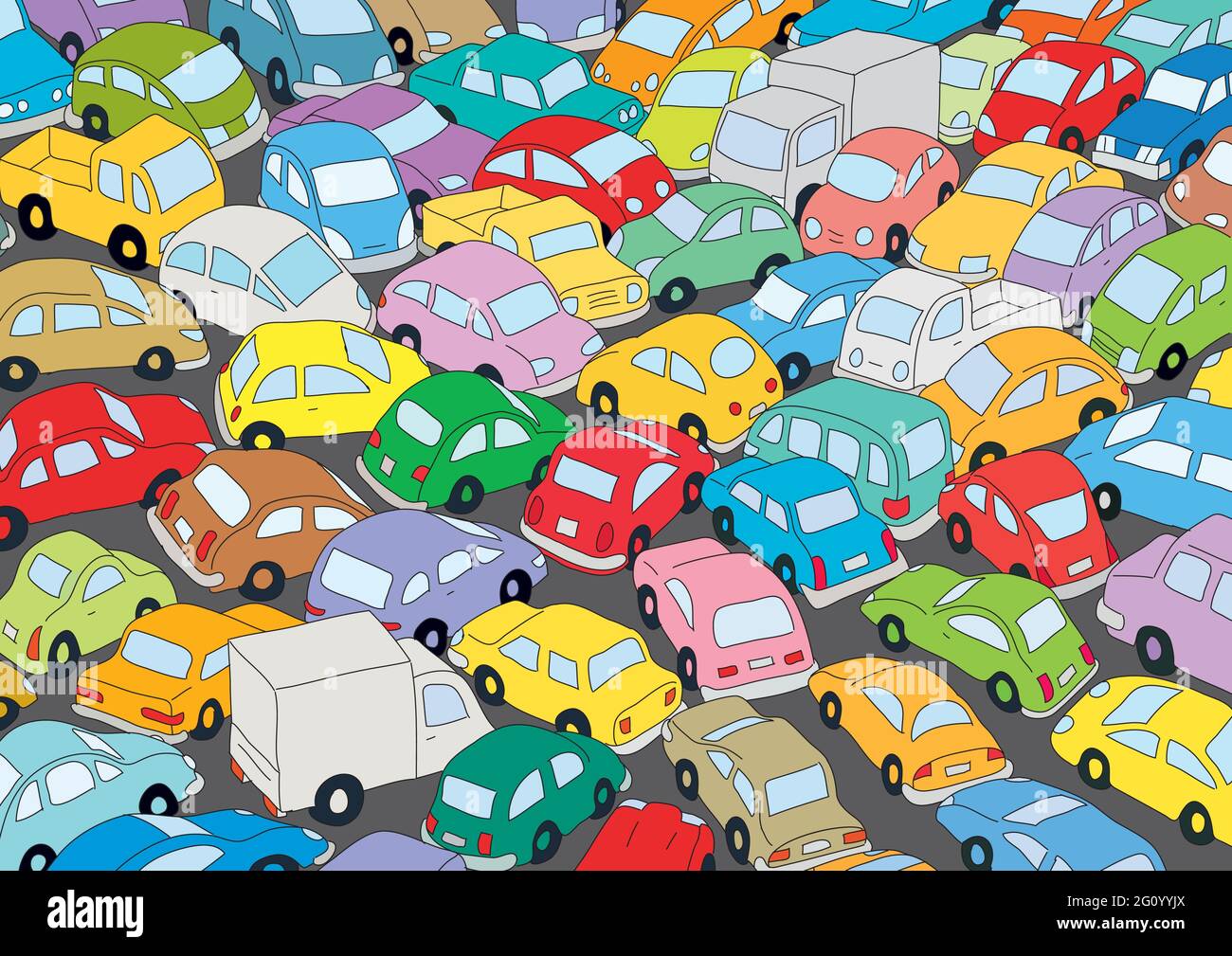 Car traffic jam, vector illustration with many cars Stock Vector
