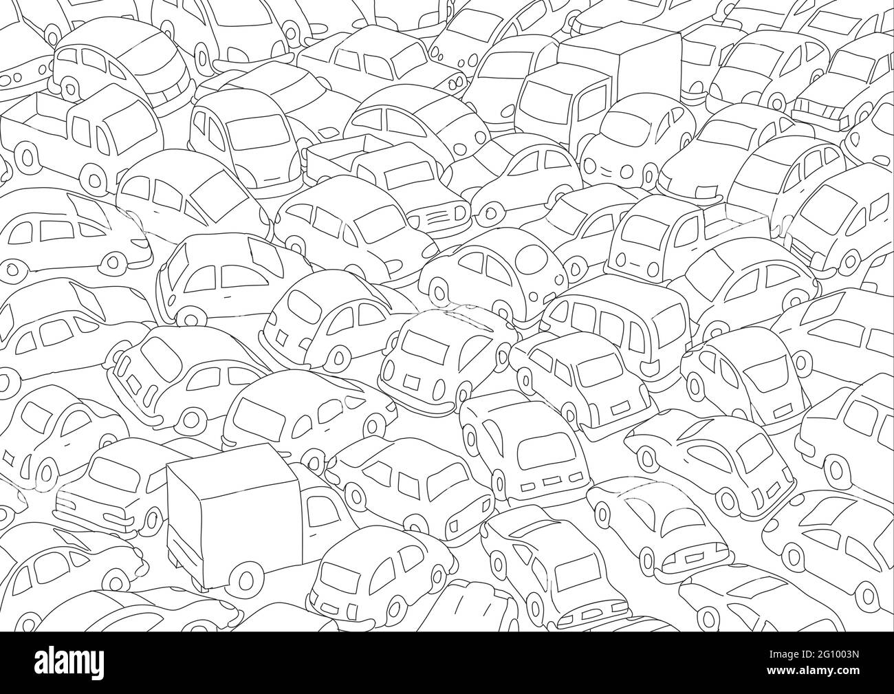 Cars set. Freehand sketch. Traffic jam on the road. Buses and trucks. Line  and outline style. Vector isometric illustration. Stock Vector | Adobe Stock