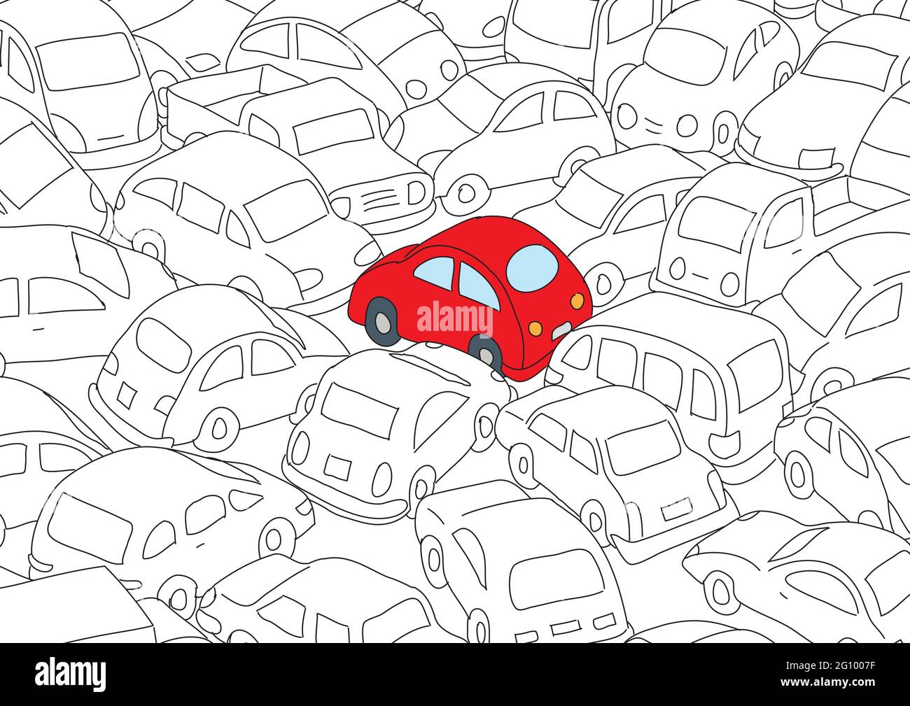 Car traffic jam, vector illustration with many cars Stock Vector