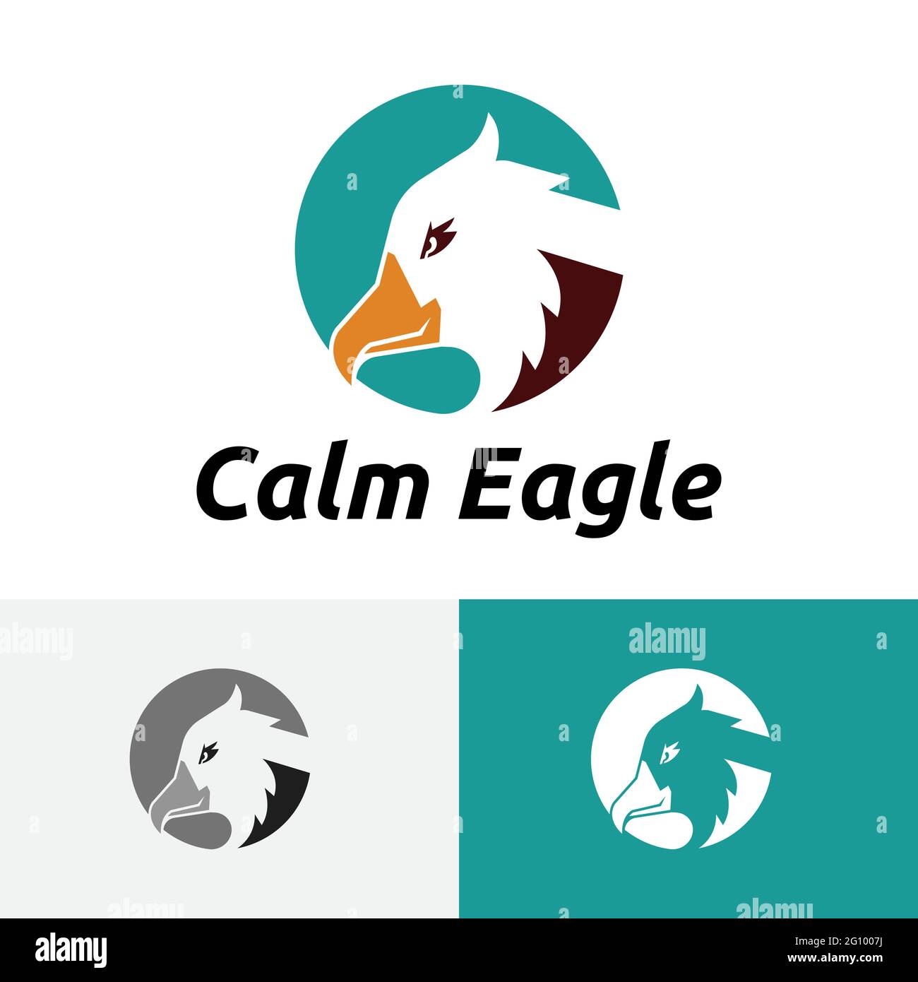 Calm Smiling Eagle Falcon Hawk Head Circle Logo Stock Vector
