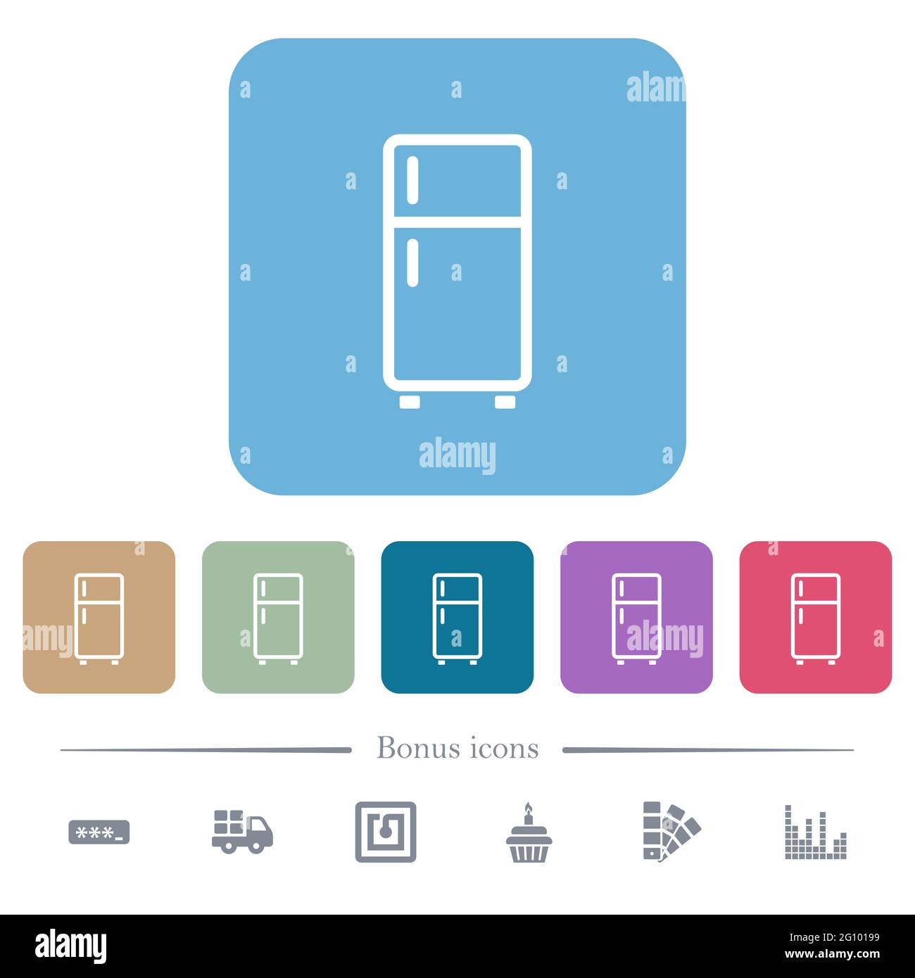 Refrigerator white flat icons on color rounded square backgrounds. 6 ...