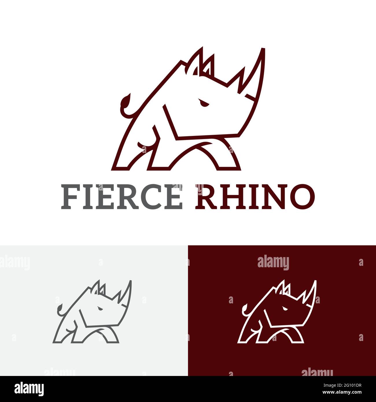 Fierce Alert Rhino Rhinoceros Animal Security Simple Line Logo Stock Vector