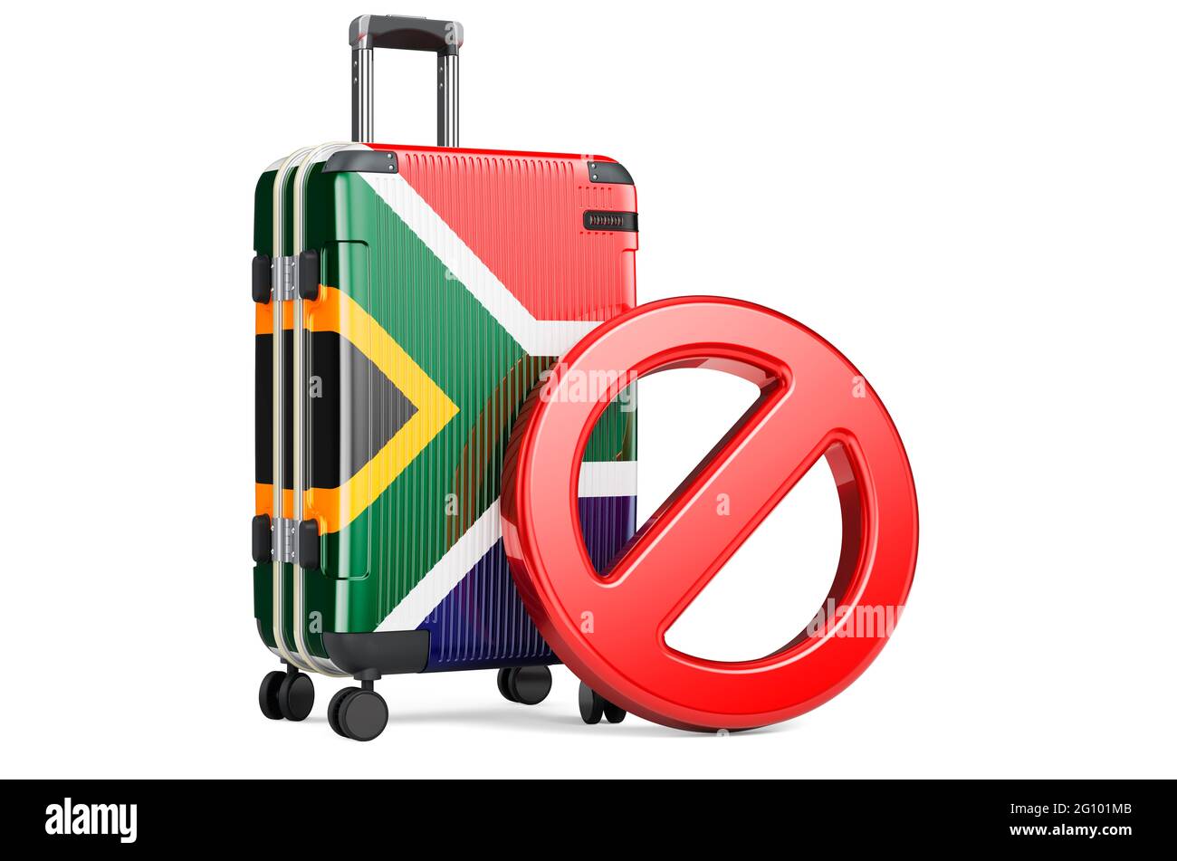 South Africa Entry Ban. Suitcase with South African flag and